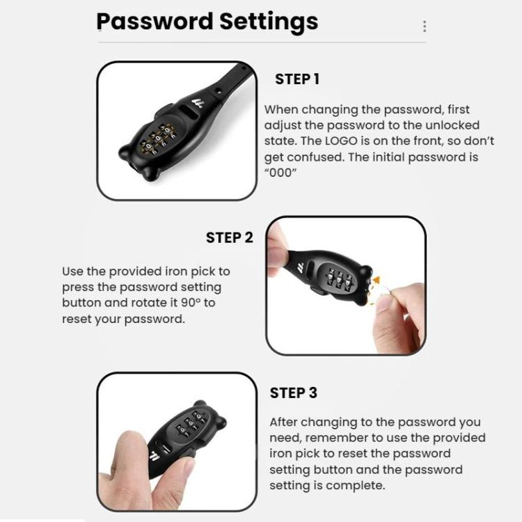 WEST BIKING Bicycle/Motorcycle Helmet Anti-Theft Portable Combination Cable Tie Lock, Bear Short, Bear Long, Regular Short, Regular Long