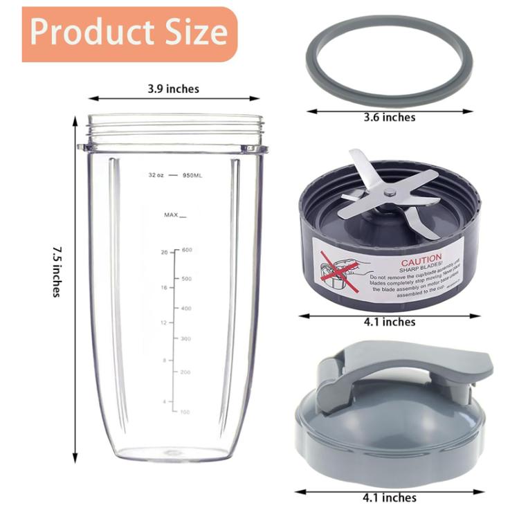 For Nutribullet Pro 900W Blender 4-Piece Set Replacement Parts Included 32oz Cup, Cross Blade,  To Go Lid, 4-Piece Set