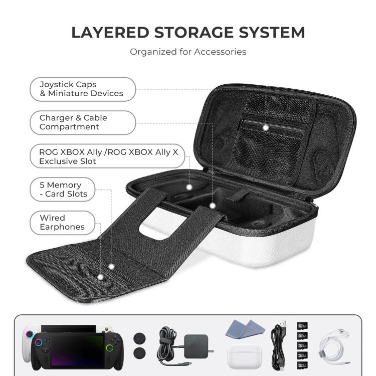 JYS Hard Carrying Case for ROG Xbox Ally/X Handheld Portable Travel Zipper Bag, JYS-X152 Black, JYS-X152 White