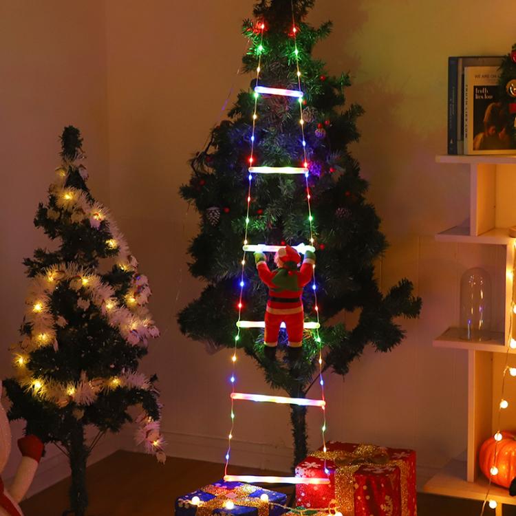 LED Santa Claus Climbing Ladder Lights Animated Christmas Tree Decoration, 1.2m 6 Grids Trapezoidal, 2m 8 Grids Trapezoidal