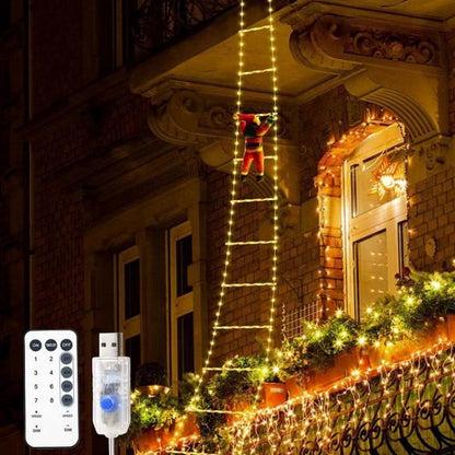 LED Santa Claus Climbing Ladder Lights Animated Christmas Tree Decoration, 1.2m 6 Grids Trapezoidal, 2m 8 Grids Trapezoidal