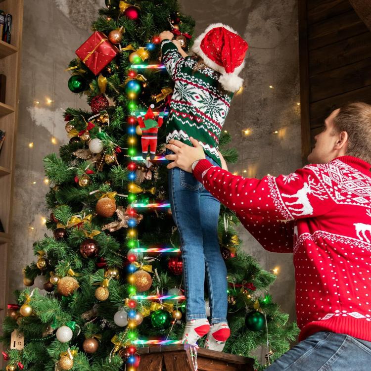 LED Santa Claus Climbing Ladder Lights Animated Christmas Tree Decoration, 1.2m 6 Grids Trapezoidal, 2m 8 Grids Trapezoidal
