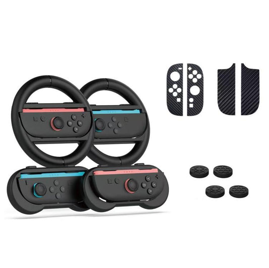 PGTECH 10-in-1 Zubehör-Bundle für Nintendo Switch – 2 Lenkräder, Griffe, Thumbstick-Kappen