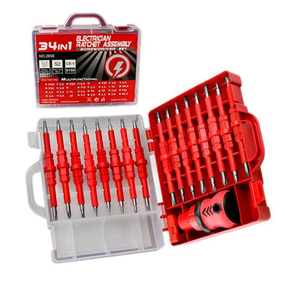 34 in 1 Manual Rubber-Coated Ratchet Screwdriver Repair Tool Set, 34 in 1