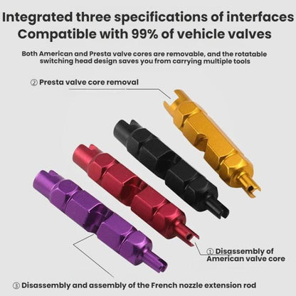 5 clés de démontage de noyau de valve de vélo polyvalentes, 5 pièces or, 5 pièces rouge, 5 pièces noir, 5 pièces violet