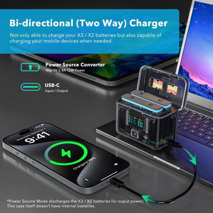 Chargeur de batterie SYMIK pour Insta360 X3 / ONE X2 Étui de charge bidirectionnel avec écran OLED de 0,96 pouce, pour Insta360 X3 / ONE X2