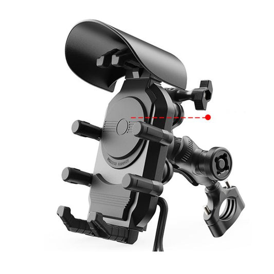Support de téléphone moto à chargement sans fil avec pare-soleil et antivol Rotation à 360 degrés, compatible avec appareil photo, version guidon, version rétroviseur