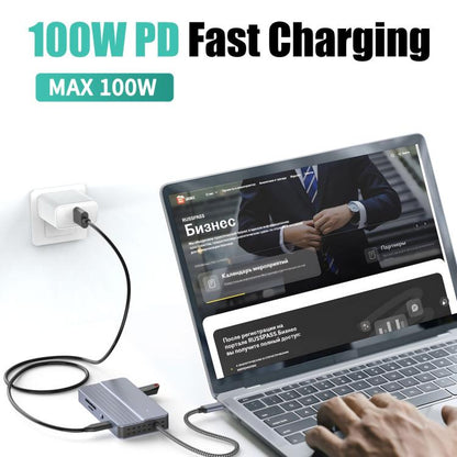 10-In-1 USB-C/Type-C Hub With 100W Power Delivery, HDMI 4K 30Hz, USB 3.0/2.0 Ports, SD/TF Card Reader, 100Mbps Ethernet & Audio Jack