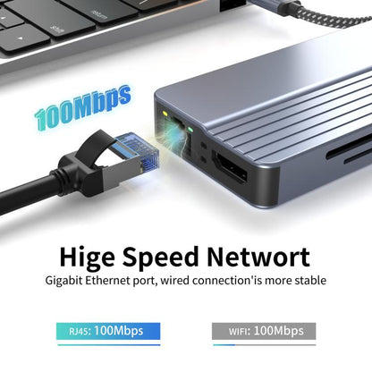 10-In-1 USB-C/Type-C Hub With 100W Power Delivery, HDMI 4K 30Hz, USB 3.0/2.0 Ports, SD/TF Card Reader, 100Mbps Ethernet & Audio Jack