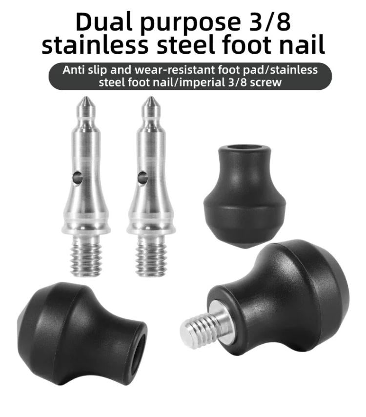 3/8 inch Tripod Monopod Dual Purpose Foot Pad Spike Rubber Anti-slip Stainless Steel Spike
