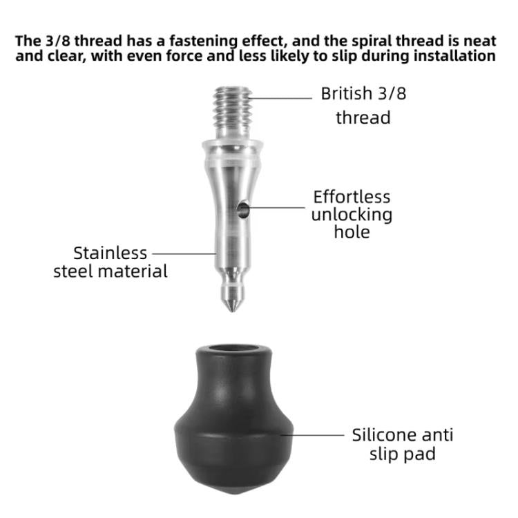 3/8 inch Tripod Monopod Dual Purpose Foot Pad Spike Rubber Anti-slip Stainless Steel Spike