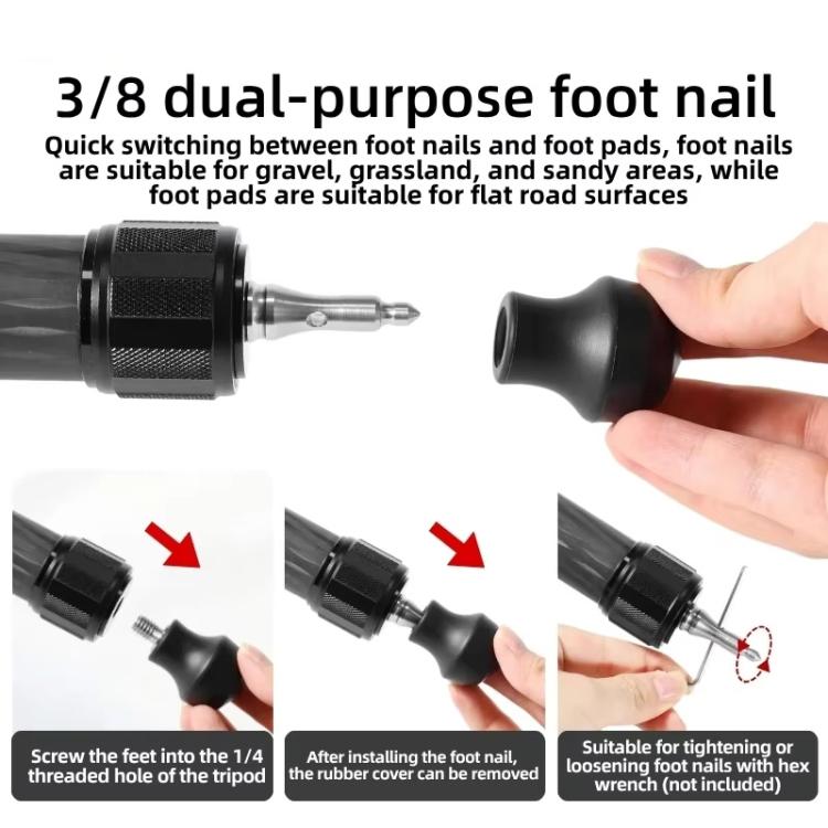 3/8 inch Tripod Monopod Dual Purpose Foot Pad Spike Rubber Anti-slip Stainless Steel Spike