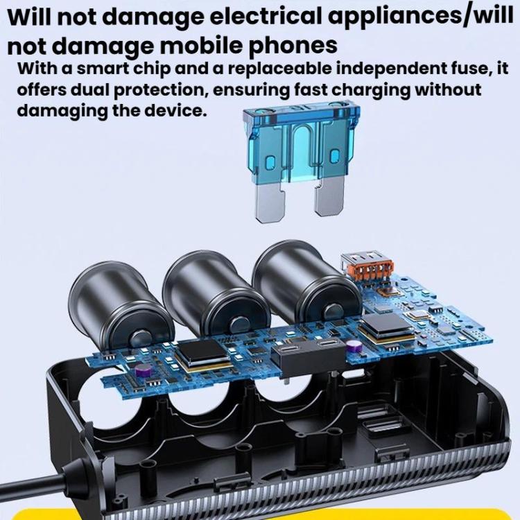 226W 3 In 1 Car Cigarette Lighter Digital Display PD Fast-Charging Car Charger