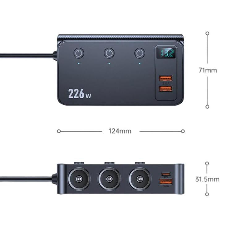 226W 3 In 1 Car Cigarette Lighter Digital Display PD Fast-Charging Car Charger
