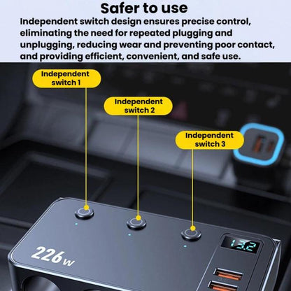 226W 3 In 1 Car Cigarette Lighter Digital Display PD Fast-Charging Car Charger