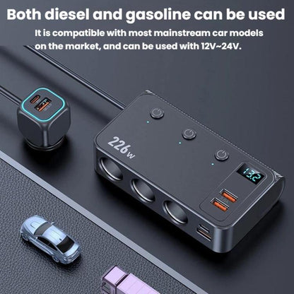 226W 3 In 1 Car Cigarette Lighter Digital Display PD Fast-Charging Car Charger