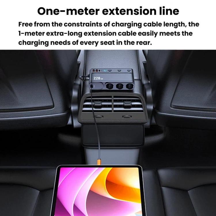 228W Car Cigarette Lighter Retractable Cable 3 In 1 Fast-Charging Car Charger With Independent Switches