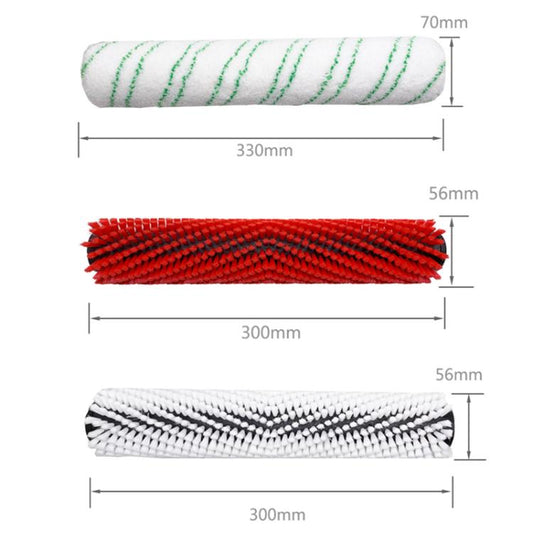 Floor Scrubber Roller Brush Replacement Part For Karcher BR30/4C, White Soft Bristle Brush, Red Neutral Brush, Double Green Microfiber Brush