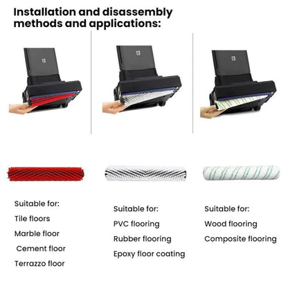 Floor Scrubber Roller Brush Replacement Part For Karcher BR30/4C, White Soft Bristle Brush, Red Neutral Brush, Double Green Microfiber Brush