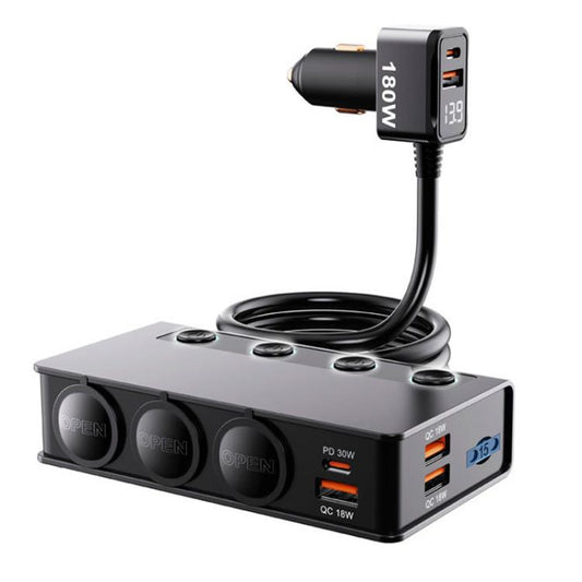 Car Cigarette Lighter 3 In 1 Car Charger With Switches Voltage Display Multiple Ports
