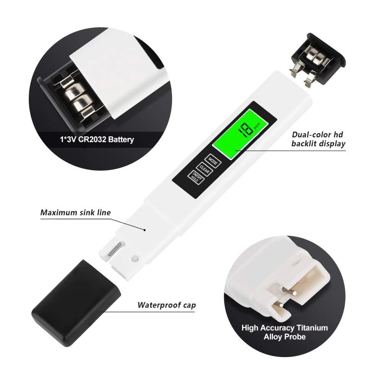 Dual-Color Smart Backlight Water Quality Tester Pen 3-in-1 TDS Meter Conductivity & Temperature Detector