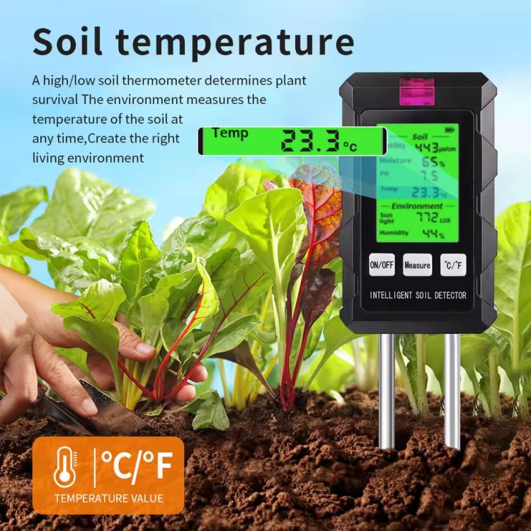 6-in-1 Soil Tester Fertility/PH/Temperature/Humidity/Light & Air Humidity Detector