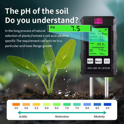 6-in-1 Soil Tester Fertility/PH/Temperature/Humidity/Light & Air Humidity Detector