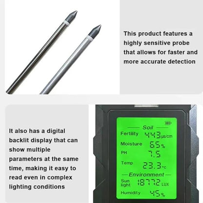 6-in-1 Soil Tester Fertility/PH/Temperature/Humidity/Light & Air Humidity Detector