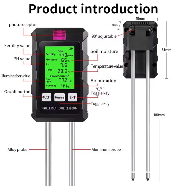 6-in-1 Soil Tester Fertility/PH/Temperature/Humidity/Light & Air Humidity Detector