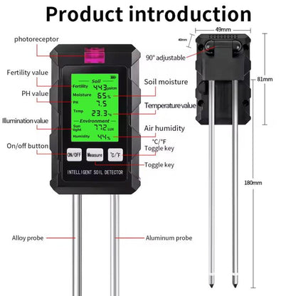 6-in-1 Soil Tester Fertility/PH/Temperature/Humidity/Light & Air Humidity Detector