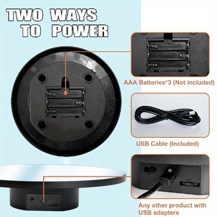 Multi-Purpose Mirror Electric Rotating Disc Battery / USB Powered Photography Live Display Stand, 32cm, 40cm