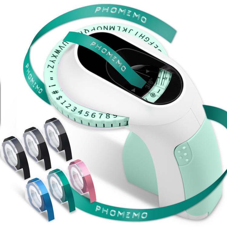 Phomemo E975 Portable Mechanical Embossing Label Maker 9mm Printing Width, With 3 Tapes Pink, With 3 Tapes Green, With 3 Tapes Blue, With 3 Tapes Black, With 6 Tapes Pink, With 6 Tapes Green, With 6 Tapes Blue, With 6 Tapes Black