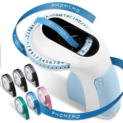 Phomemo E975 Portable Mechanical Embossing Label Maker 9mm Printing Width, With 3 Tapes Pink, With 3 Tapes Green, With 3 Tapes Blue, With 3 Tapes Black, With 6 Tapes Pink, With 6 Tapes Green, With 6 Tapes Blue, With 6 Tapes Black