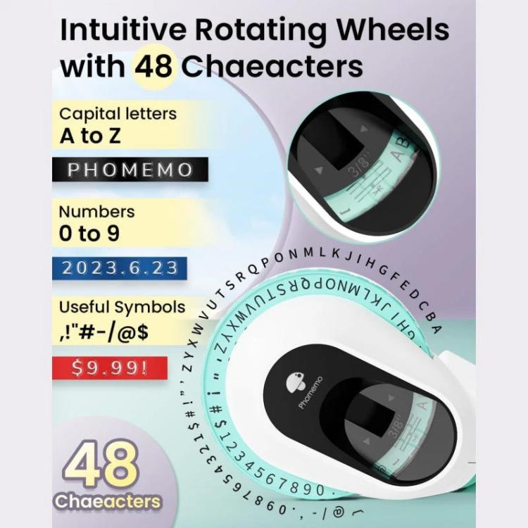 Phomemo E975 Portable Mechanical Embossing Label Maker 9mm Printing Width, With 3 Tapes Pink, With 3 Tapes Green, With 3 Tapes Blue, With 3 Tapes Black, With 6 Tapes Pink, With 6 Tapes Green, With 6 Tapes Blue, With 6 Tapes Black