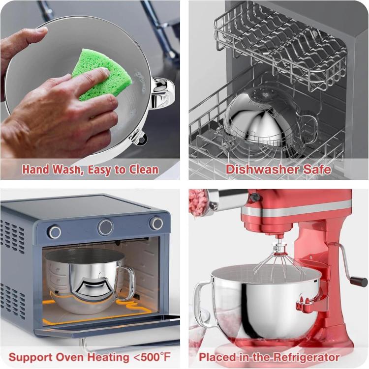 6QT Stainless Steel Mixing Bowl For KitchenAid 5QT Pro/6QT/6QT Pro/7QT/7QT Pro Lift Stand Mixers, 6QT Mixing Bowl