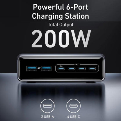 Prime 200W Gallium Nitride Desktop Charger 4 Type-C+2 USB 6 Ports Charging Stand, US Plug, A2683