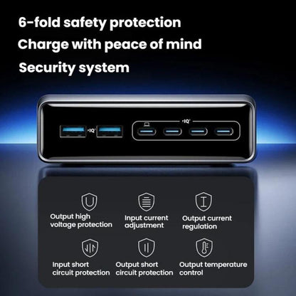 Prime 200W Gallium Nitride Desktop Charger 4 Type-C+2 USB 6 Ports Charging Stand, US Plug, A2683