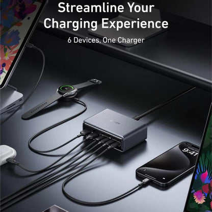 Prime 200W Gallium Nitride Desktop Charger 4 Type-C+2 USB 6 Ports Charging Stand, US Plug, A2683