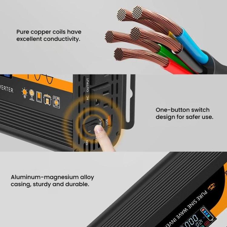 XUYUAN 12V / 24V To 110V Pure Sine Wave Inverter Power Inverter US Plug