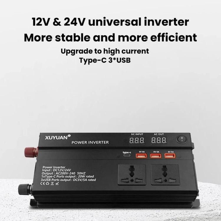 XUYUAN 12V / 24V To 220V Car Power Inverter LED Display Power Converter