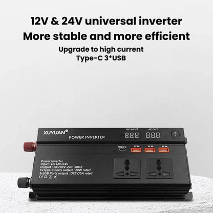 XUYUAN 12V / 24V To 220V Car Power Inverter LED Display Power Converter