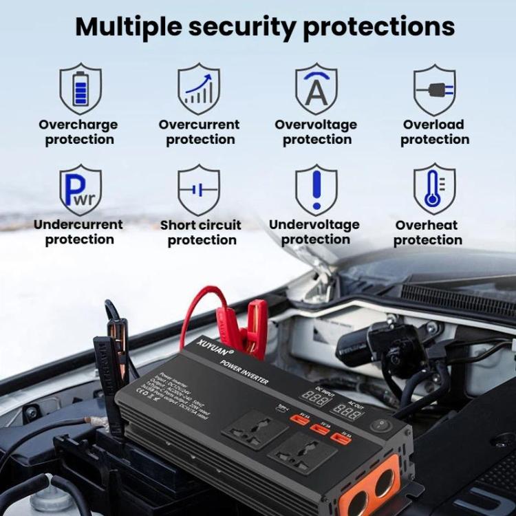 XUYUAN 12V / 24V To 220V Car Power Inverter LED Display Power Converter