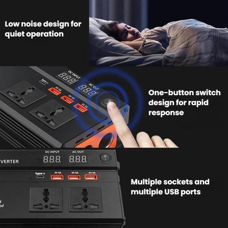 XUYUAN 12V / 24V To 220V Car Power Inverter LED Display Power Converter