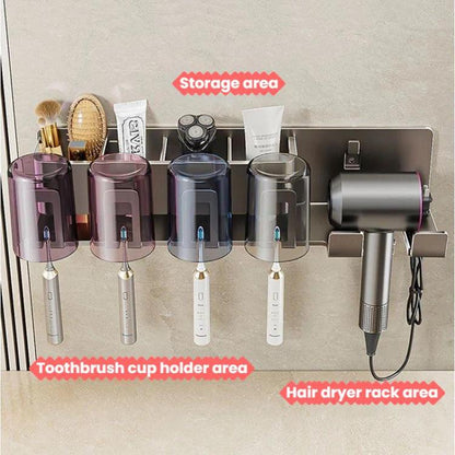 No-Drill 3-in-1 Bathroom Organizer Wall Mount Toothbrush & Hair Dryer Holder Integrated Shelf, 2Person-WithCup, 2Person-NoCup, 3Person-WithCup, 3Person-NoCup, 4Person-WithCup, 4Person-NoCup