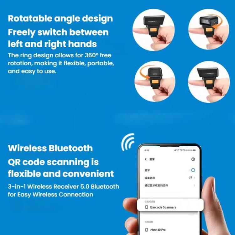 2D Ring Bluetooth Scanner Mini Wireless Barcode Scanner For Warehouse Logistics