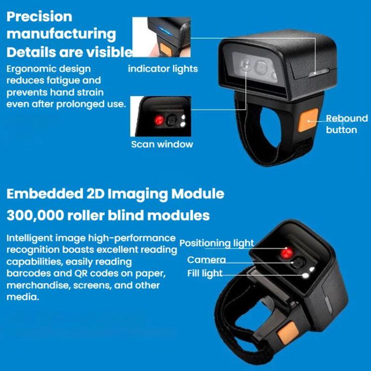 2D Ring Bluetooth Scanner Mini Wireless Barcode Scanner For Warehouse Logistics