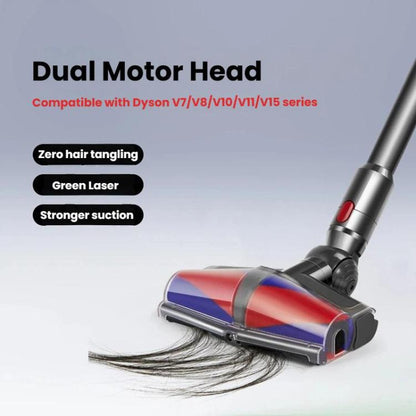 Dual Motor Soft Roller Cleaner Head For Dyson V7/V8/V10/V11/V15 Anti-Tangle Brush, Green Light Dust Reveal, E0008 For Dyson V7/V8/V10/V11/V15
