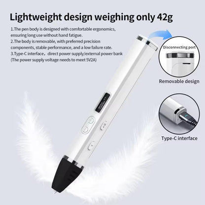 3D Printing Pen Kit With Detachable Body, HD OLED Screen & Precise Temperature Control – 3-Speed Adjustable
