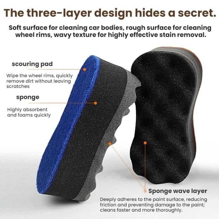 Three-layer High-density Sponge Wave Car Wash Cleaning Products, Random Color Delivery, Waist-shaped, Figure-eight Shaped