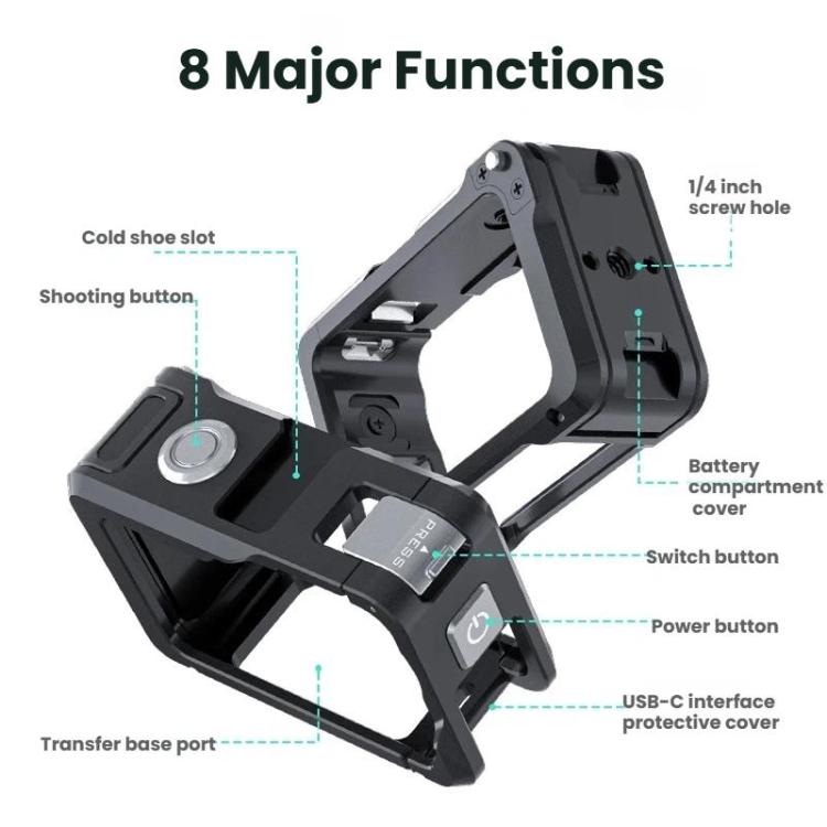 For DJI Osmo Action 6 Joyshot Dual-Open Metal Cage Aluminum Protective Frame with 1/4-inch Screw Holes & Cold Shoe Mount, Dual-Open Cage